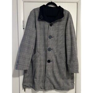 Anne Klein Reversible Plaid Black Trench Coat Womens Large